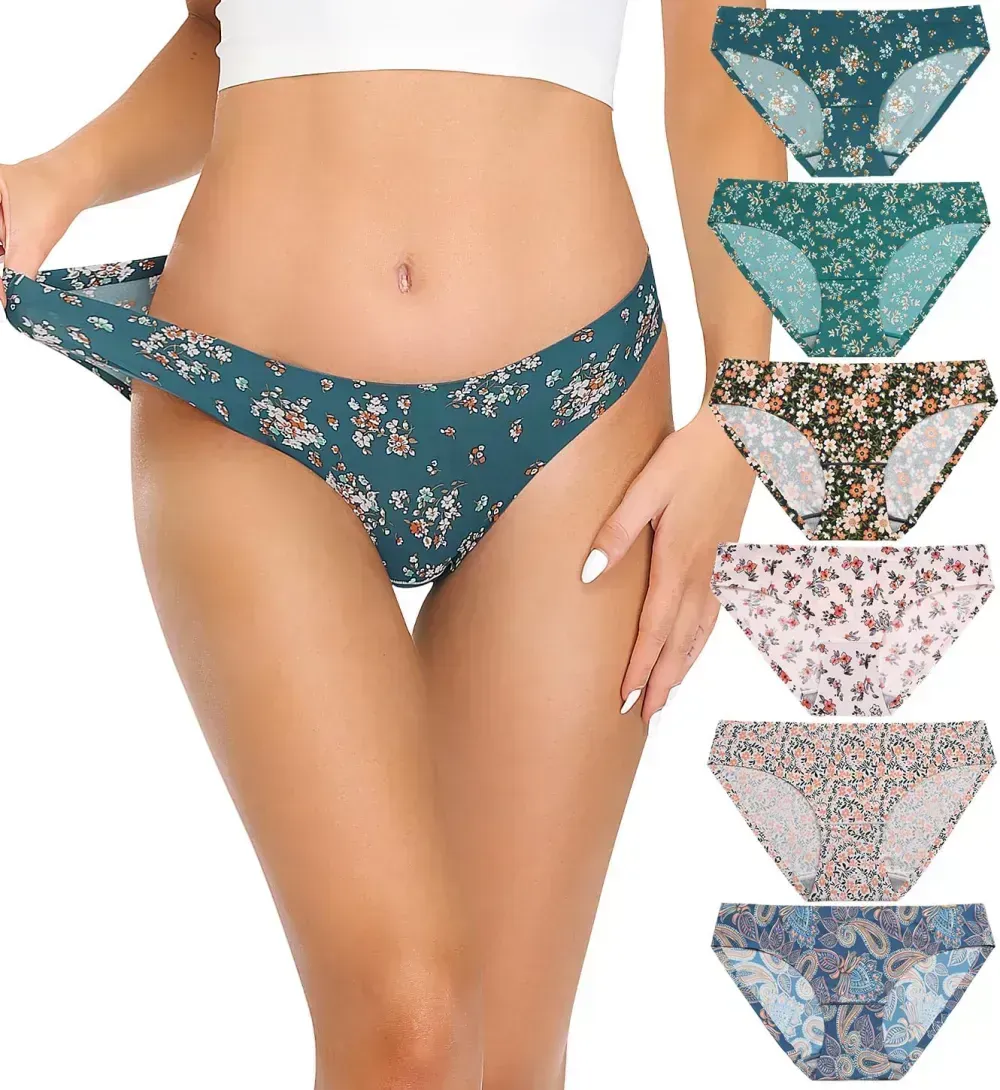 Women’s Seamless Hipster Underwear No Show Panties Soft Stretch Bikini Underwears Multi-Pack