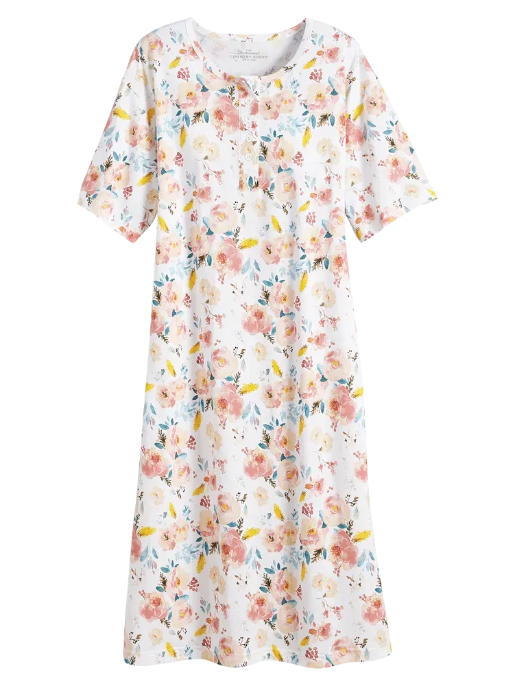Comfort Knit Floral Print Long Nightgown