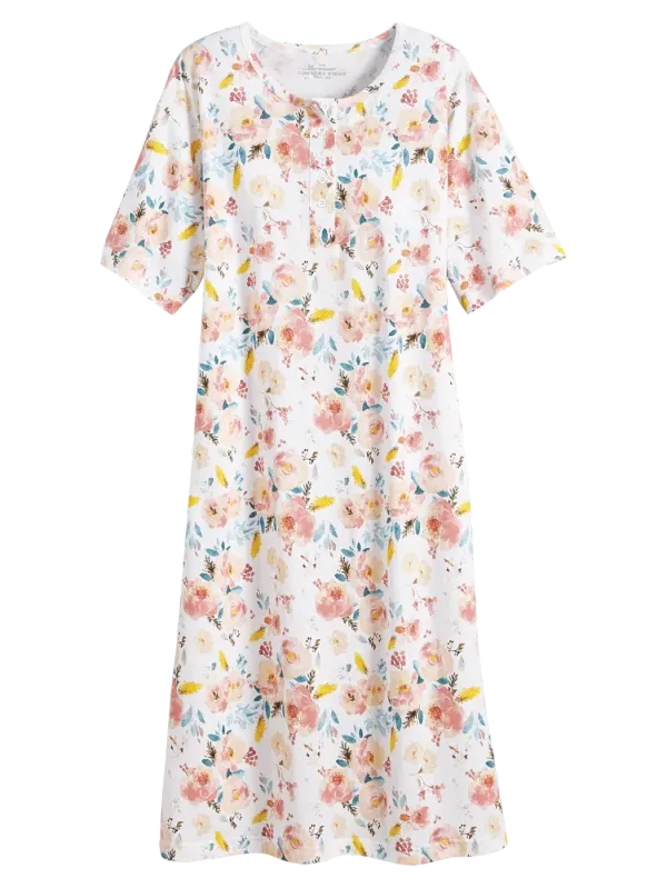 Comfort Knit Floral Print Long Nightgown
