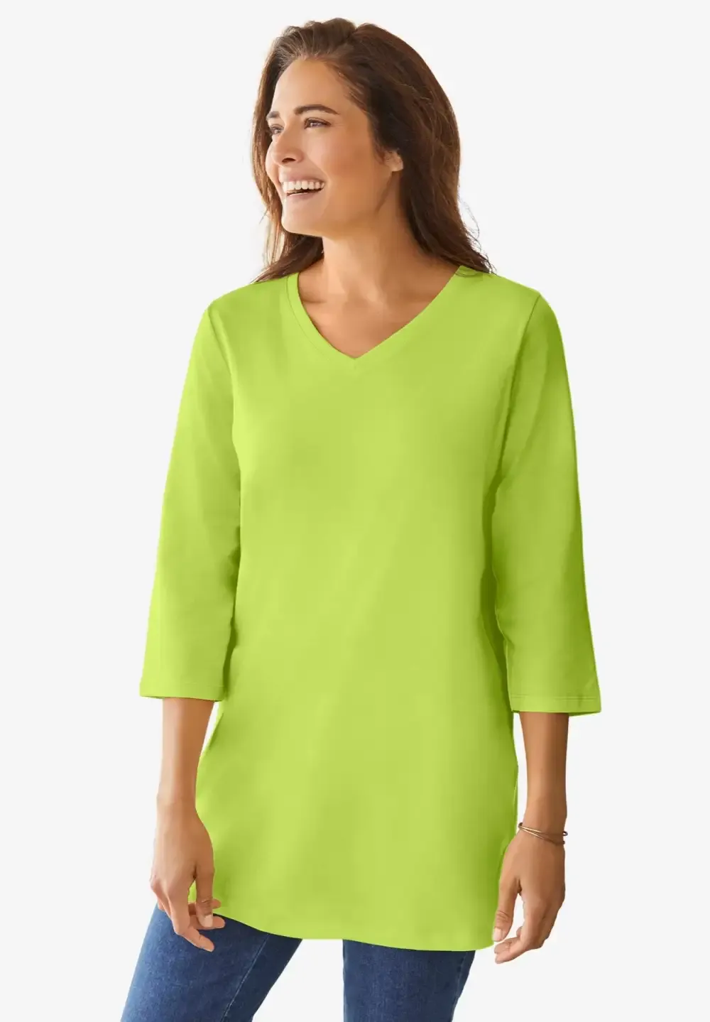 Perfect Three-Quarter Sleeve V-Neck Tunic