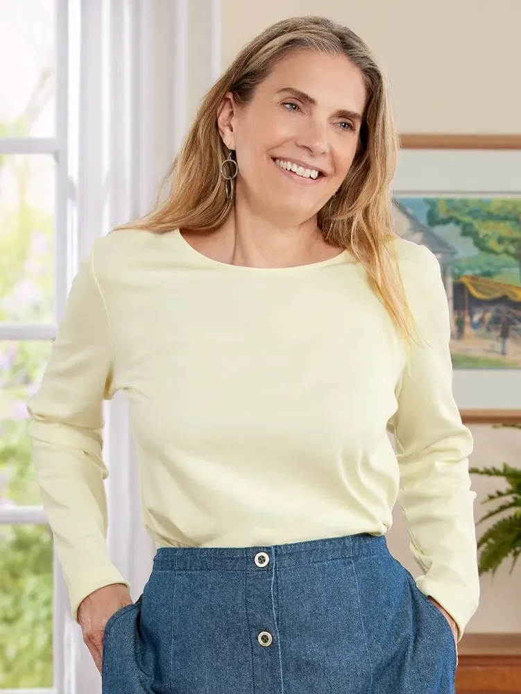 Women's USA Cotton Crewneck Long-Sleeve Tee