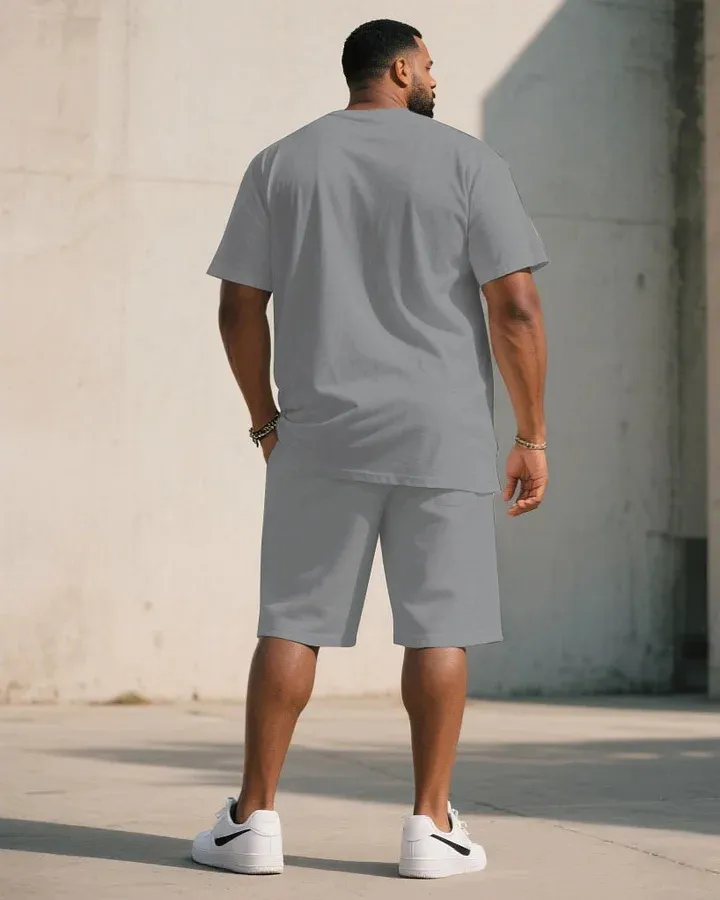 Big  Tall Men Grey  Red  Blue  Green Khaki  Pink Casual Sports Chest Large Logo Printed Crew Neck Short Sleeve T-Shirt Shorts Suit