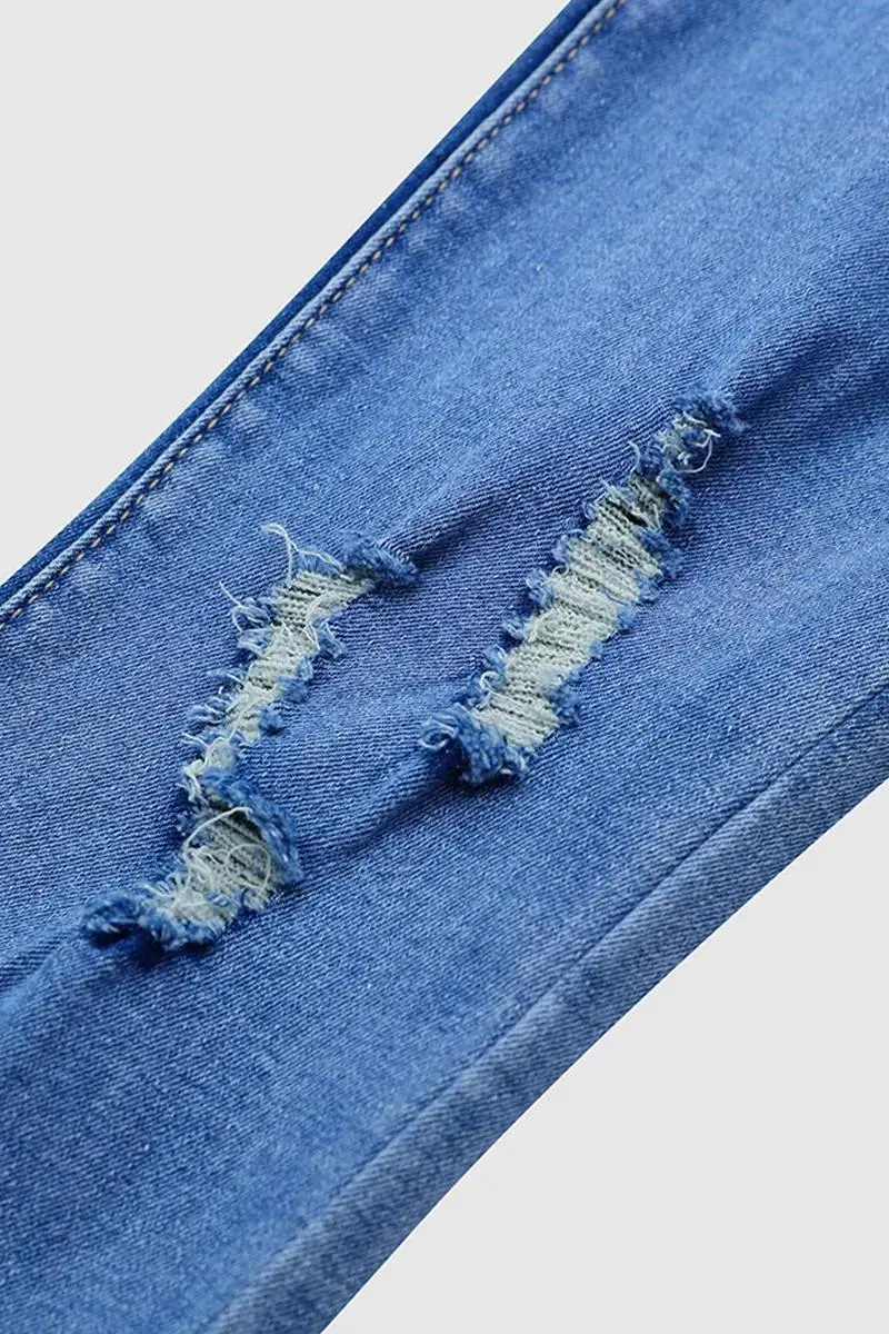 Ripped Double Button Wash Stretchy High Waist Skinny Jeans