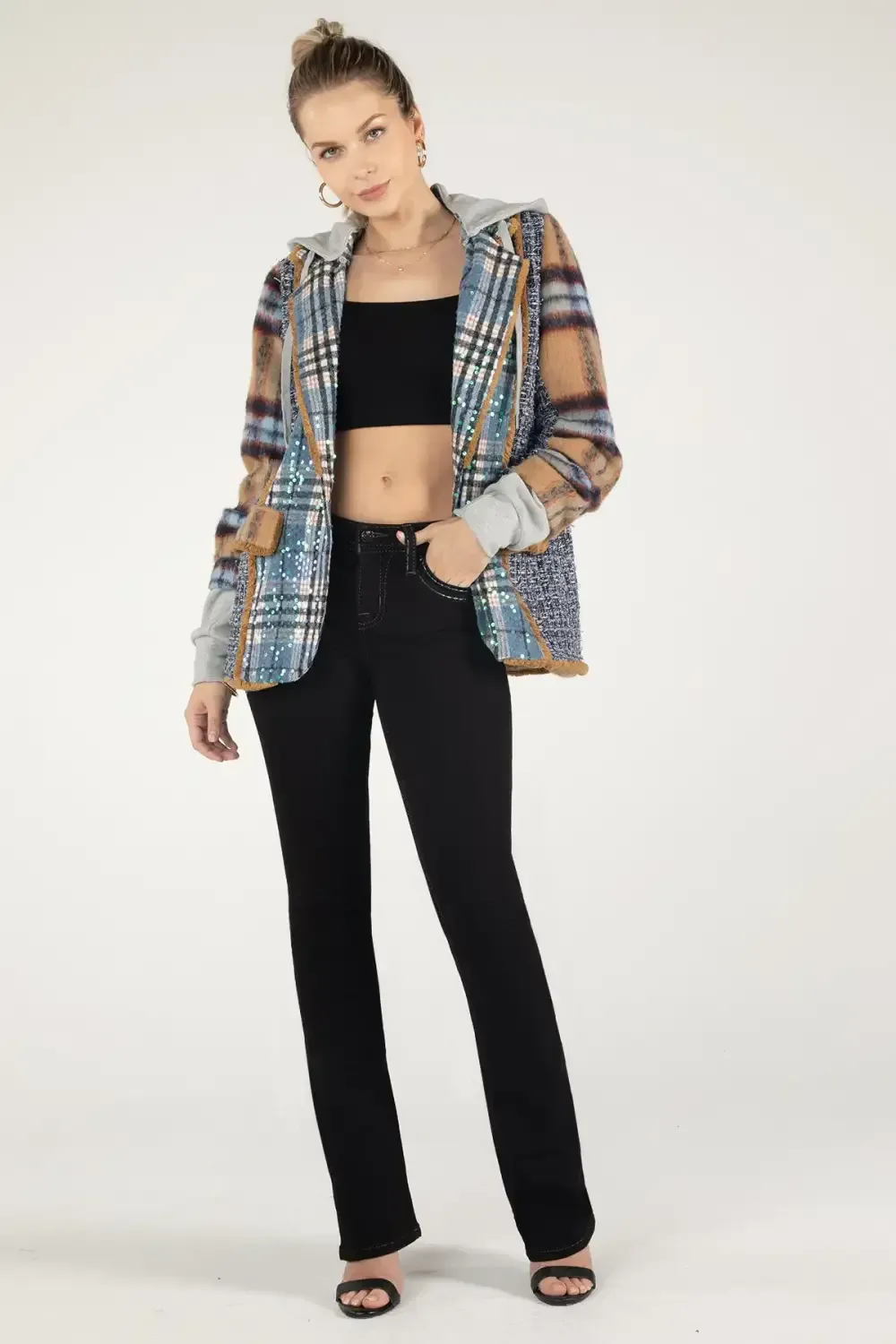 Mixed Fabric Hoodie Blazer