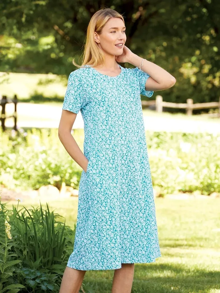 Fresh Florals Cotton Knit A-Line Midi Dress
