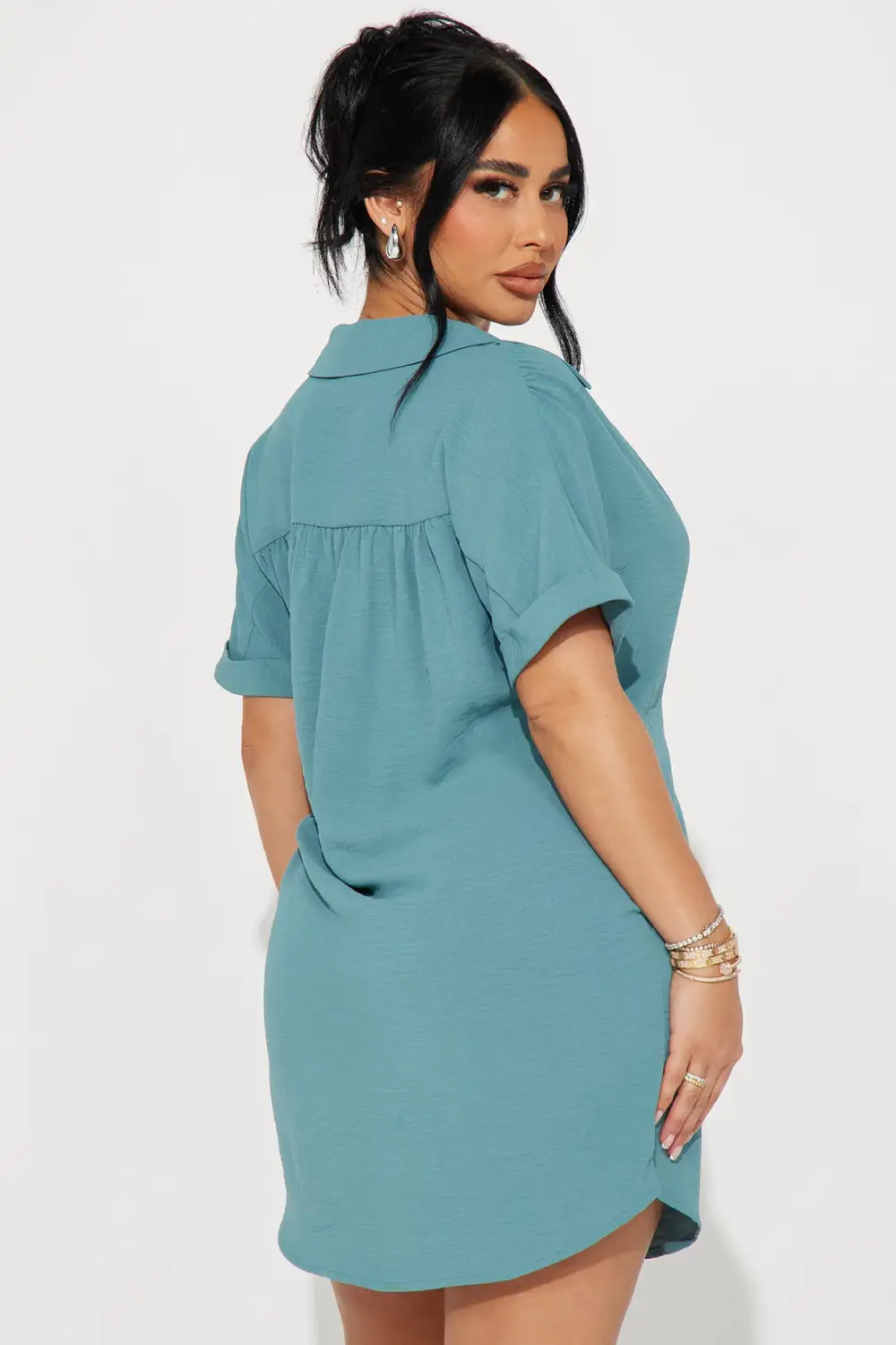 Amelia Mini Shirt Dress - Green