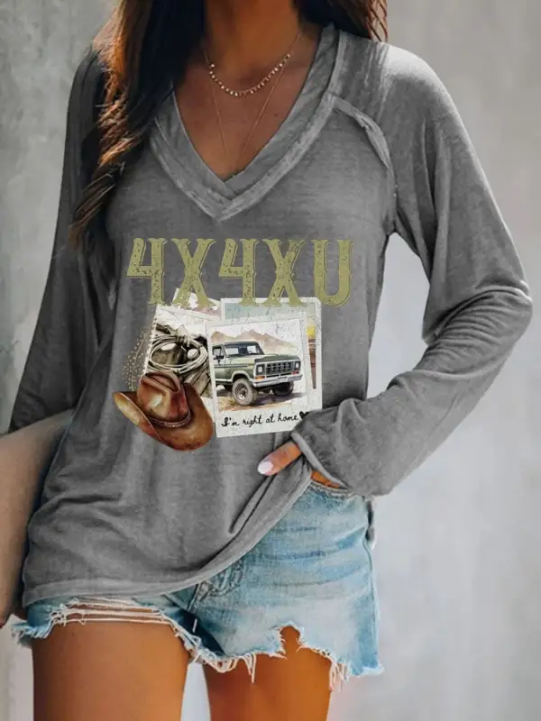 Women's I'm Right At Home Print V Neck T-Shirt