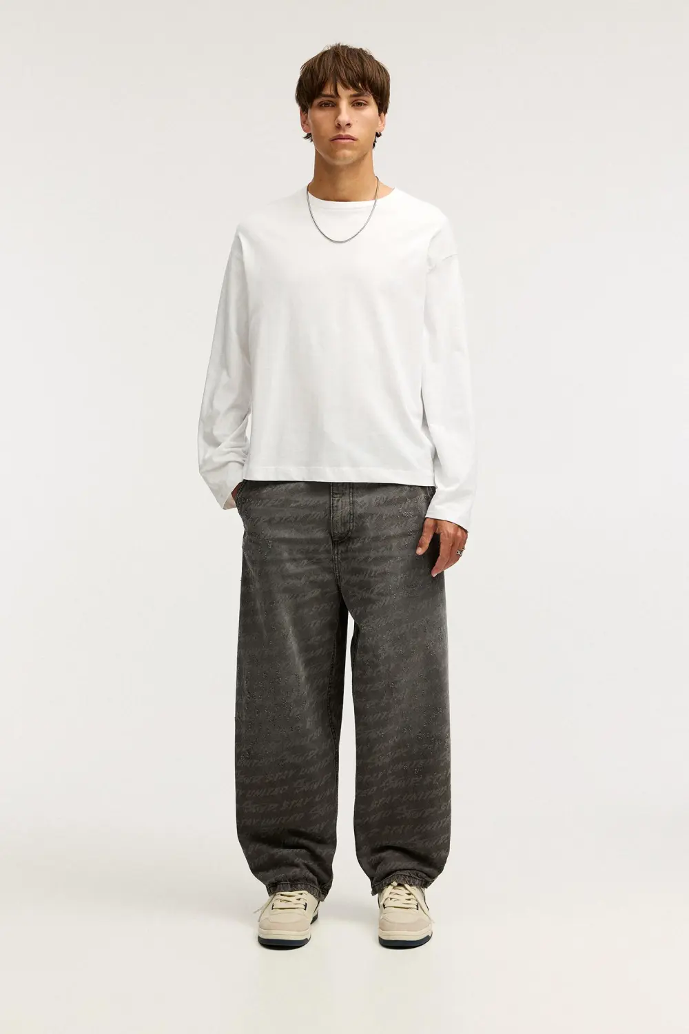 Laser print skater jeans