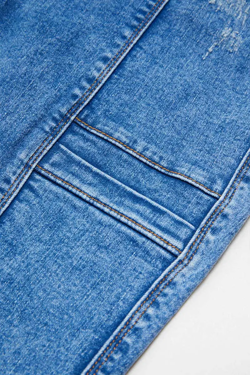 Wash Seam Front Button Fly High Rise Denim Bermuda Shorts