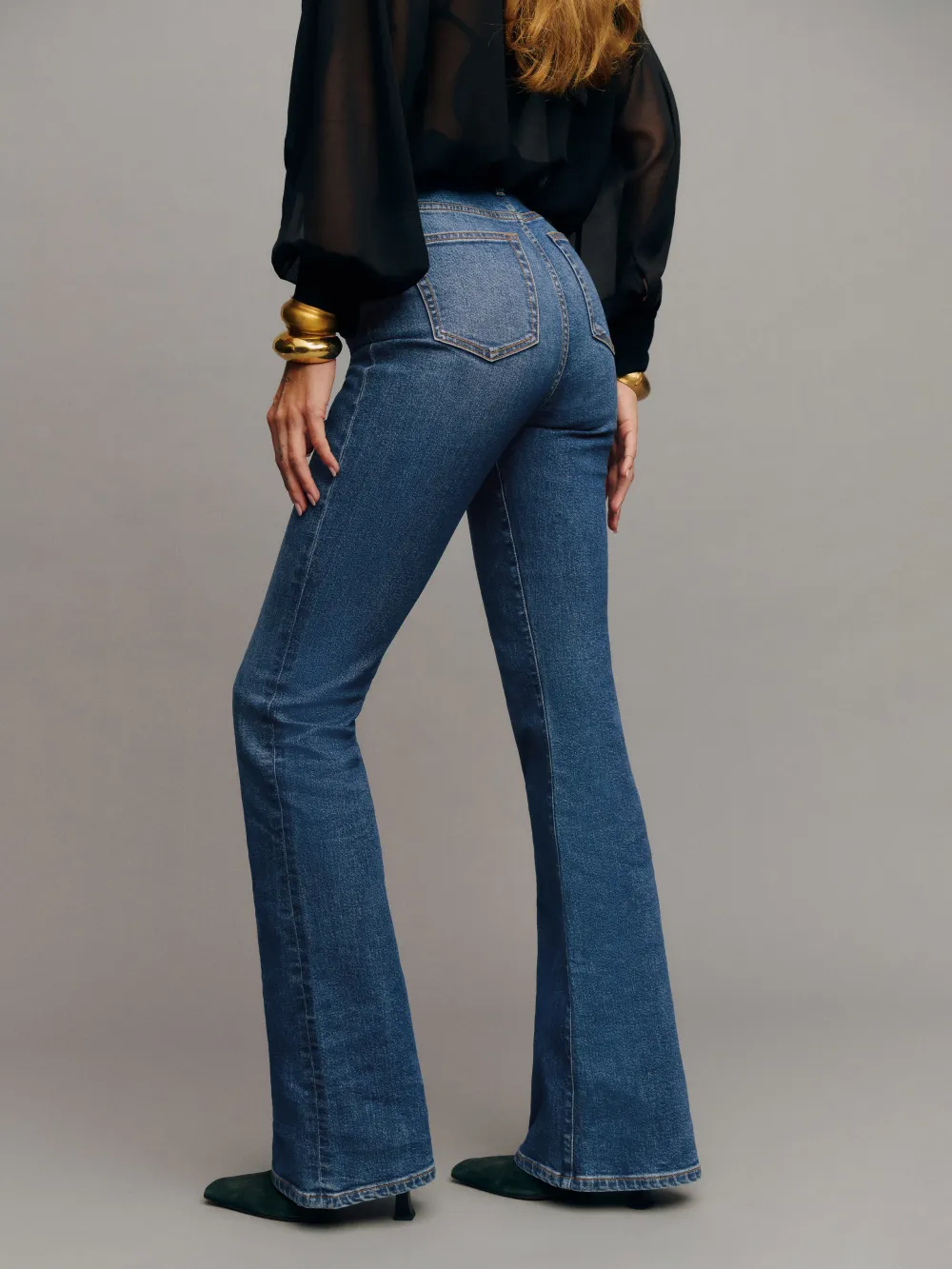 Flared Hem Mid Rise Jeans