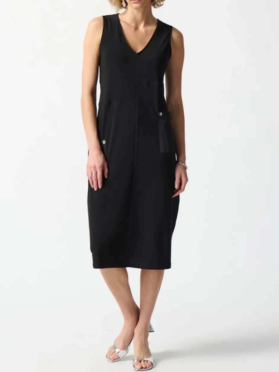 Black Sleeveless V - Neck Shift Dress