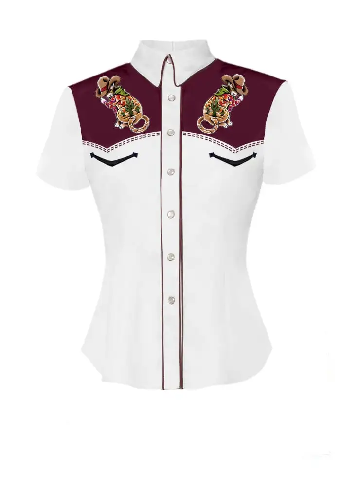Women's Western Cowboy Cat Print Shirt