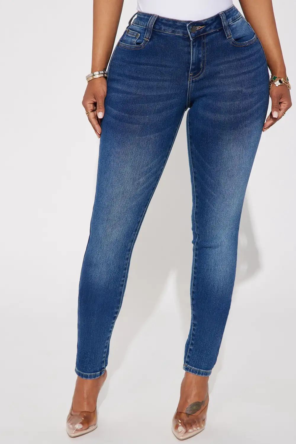Jet Lagged Mid Rise Stretch Skinny Jeans - Dark Wash