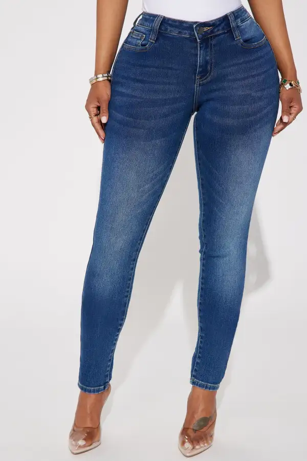 Jet Lagged Mid Rise Stretch Skinny Jeans - Dark Wash
