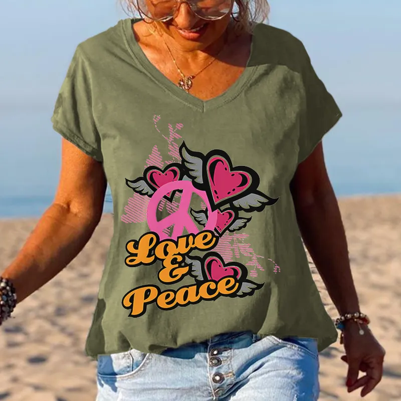 Angel Wings Love & Peace Printed Classic Graphic Tees