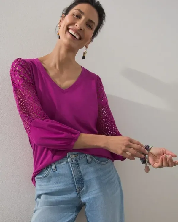 Touch of Cool Eyelet Sleeve Tee Alabaster