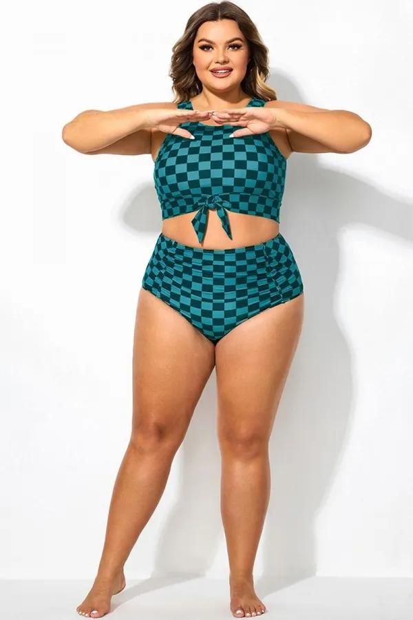 Plus Size Blue Check High Waisted Bottom