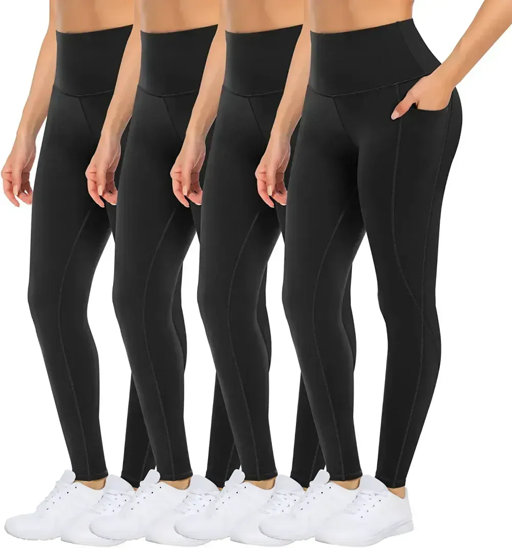4 Pack Yoga Leggings with Pockets for Women - High Waist Tummy Control Pants for Workout