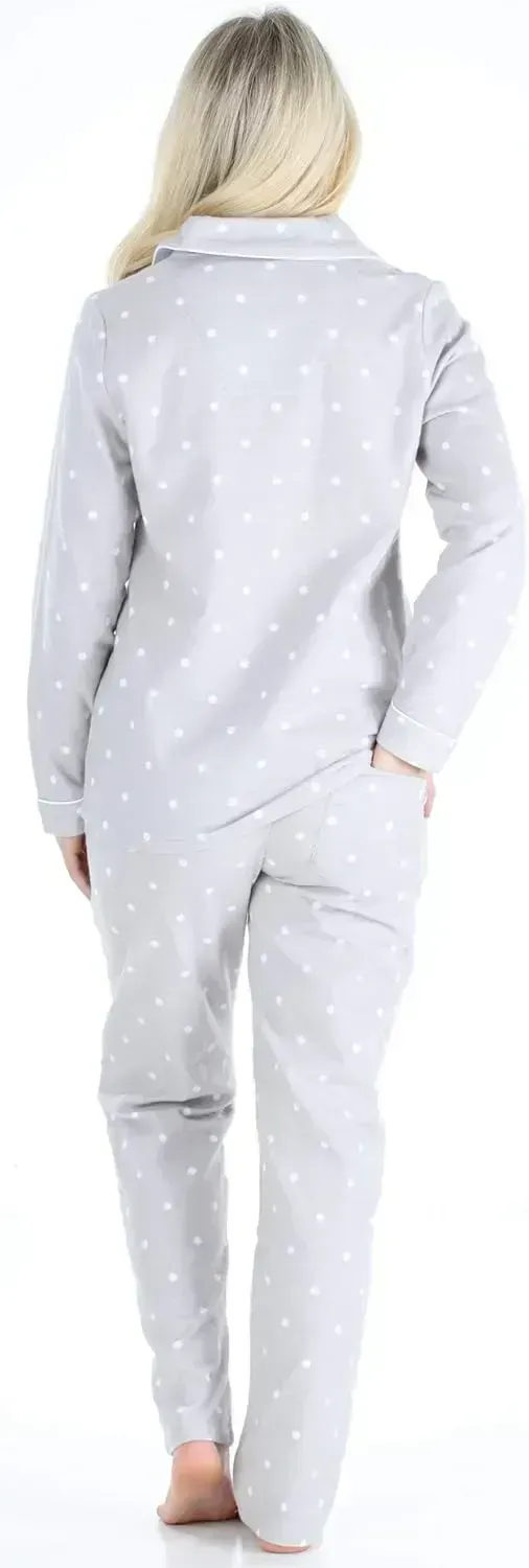 Women's Cotton Flannel Long Sleeve Button-Down Pajamas PJ Set