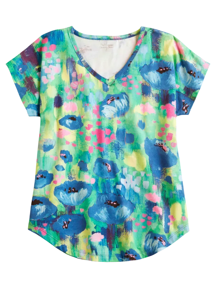 Ella Simone Short-Sleeve Watercolor Splash Cotton and Modal Top
