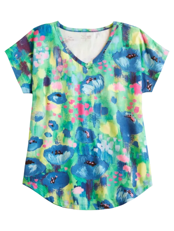 Ella Simone Short-Sleeve Watercolor Splash Cotton and Modal Top