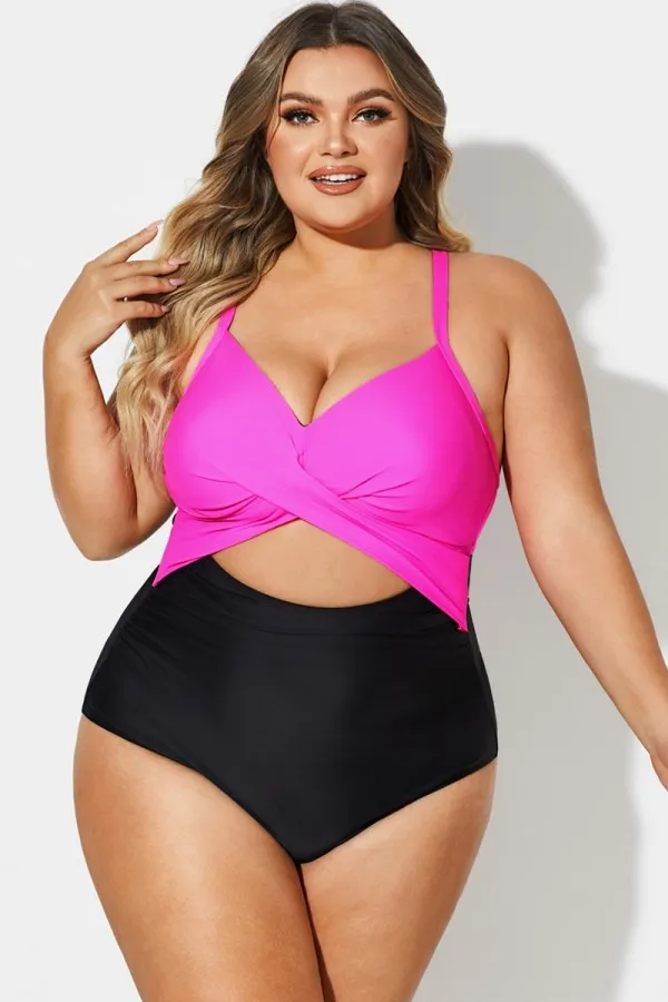 Plus Size Crossback Cutout One Piece Swimsuit