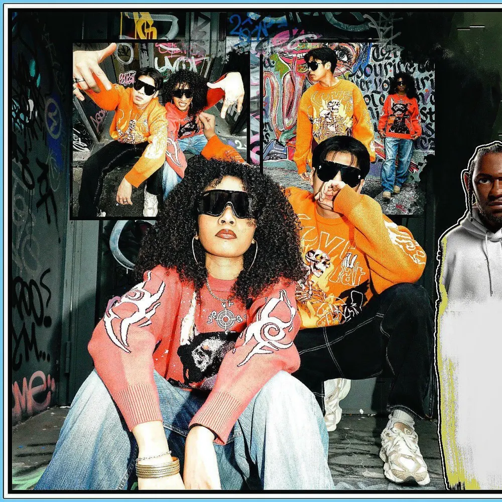 Couple Two Piece Orange and Yellow Sweater Renaissance Street Wear Fashion Printing Seasonal Trend Special Design