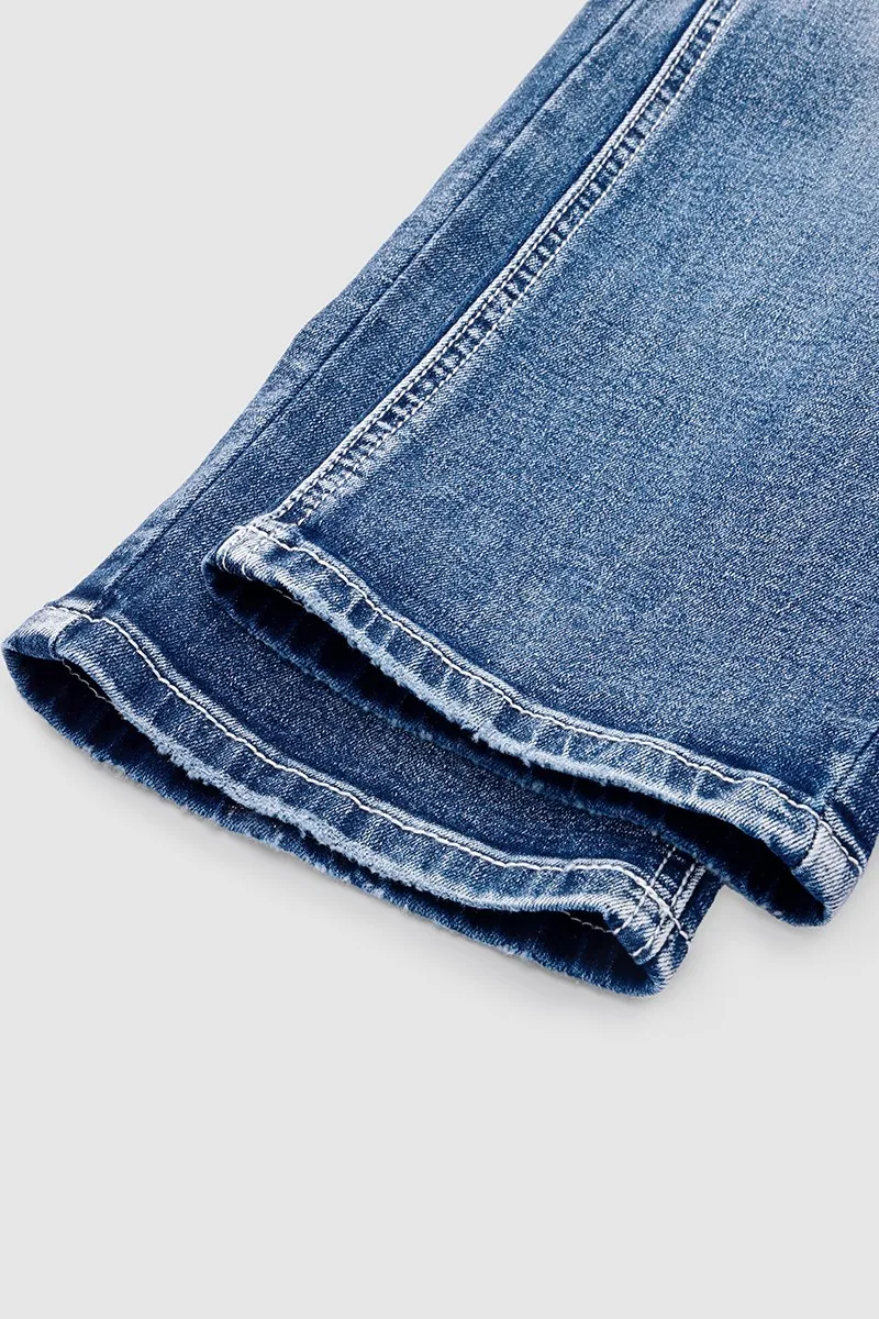 Wash Stretchy Ripped Detail Low Waist Capri Jeans