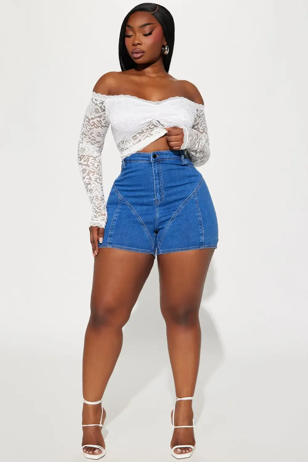 Taking Off Stretch Denim Shorts - Medium Wash