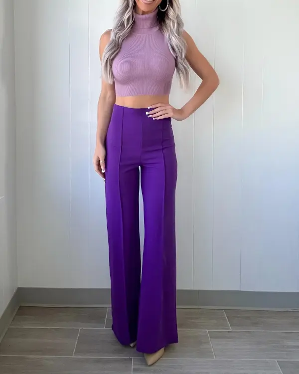 Turtleneck Sweater Crop Top - Mauve