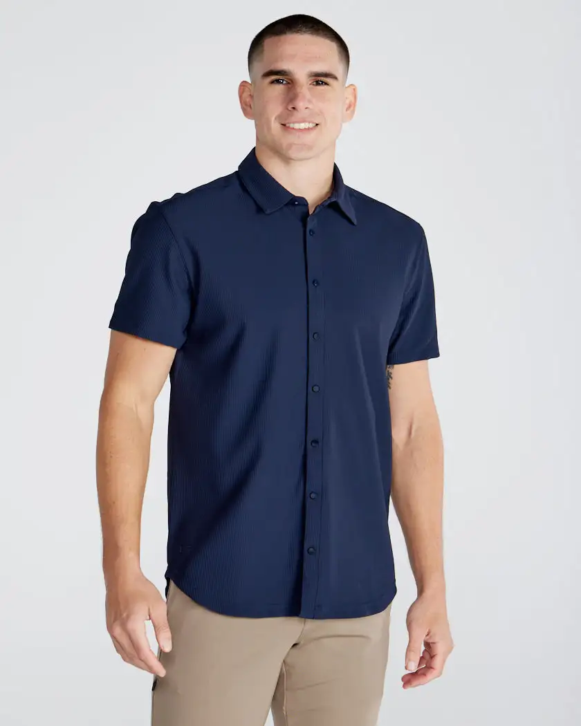 Ribbed+ Short Sleeve Button Down