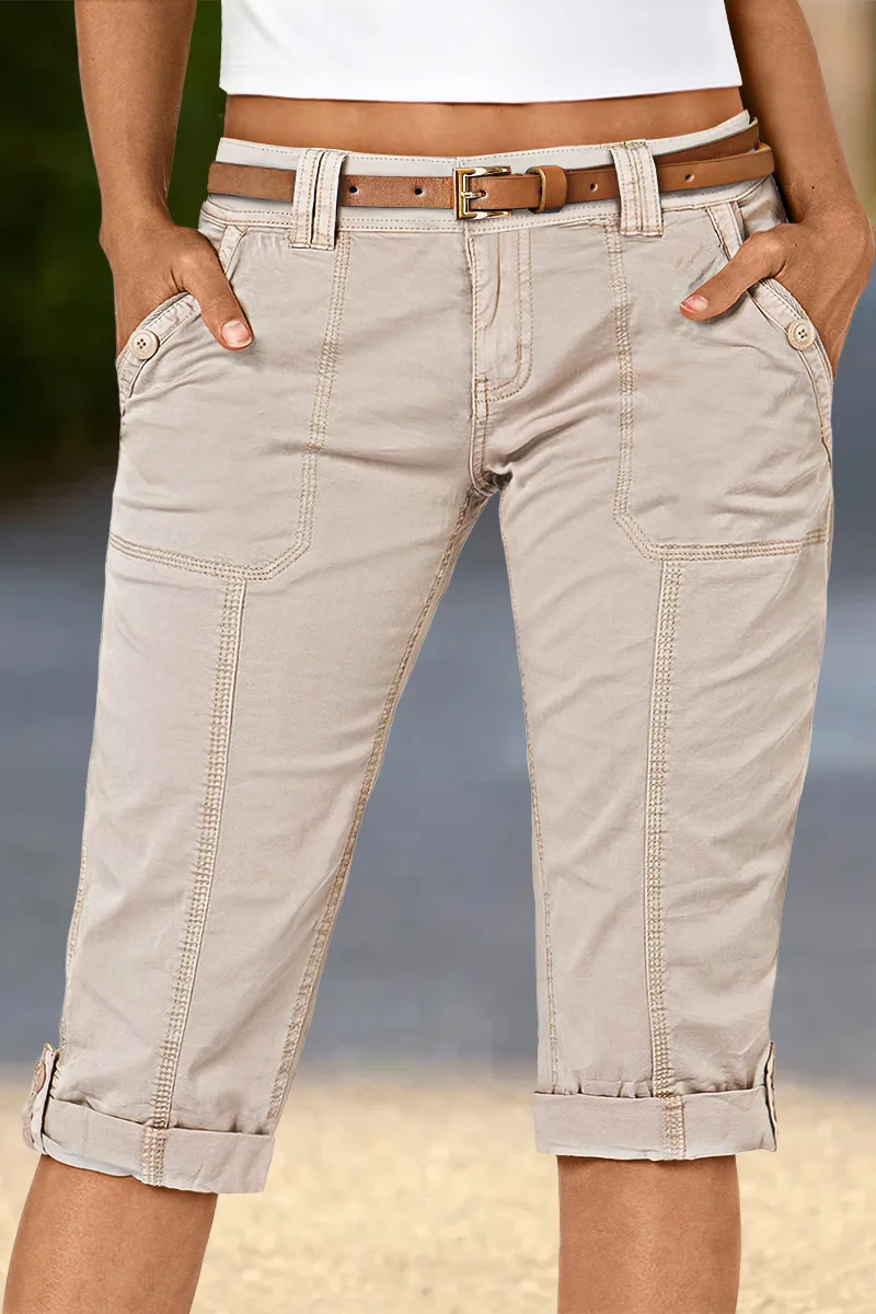 Roll Tab Hem Low Waist Skinny Bermuda Shorts Without Belt