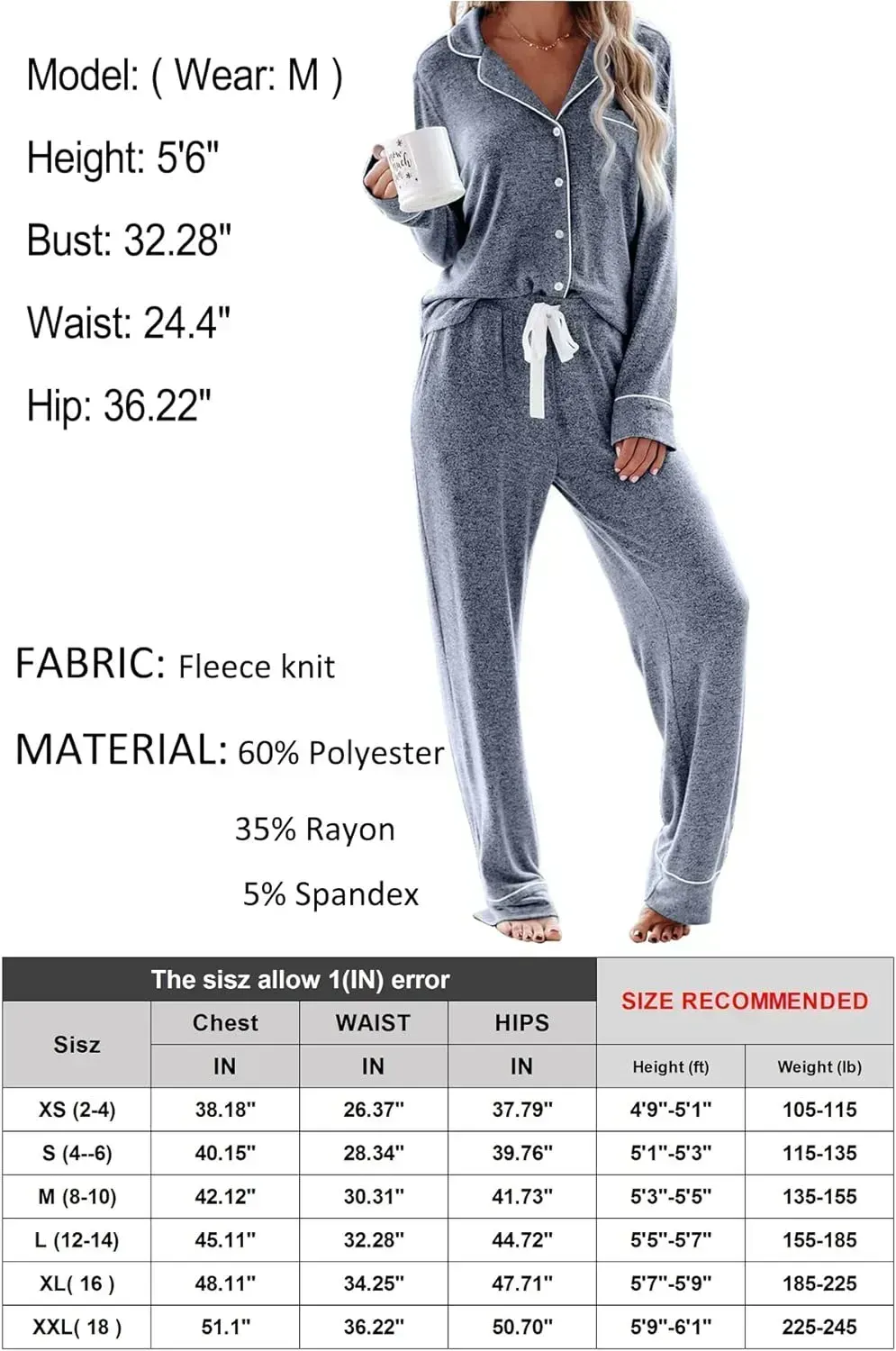 Women's Pajama Sets Long Sleeve Button Down Sleepwear Nightwear Soft Pjs Lounge Sets
