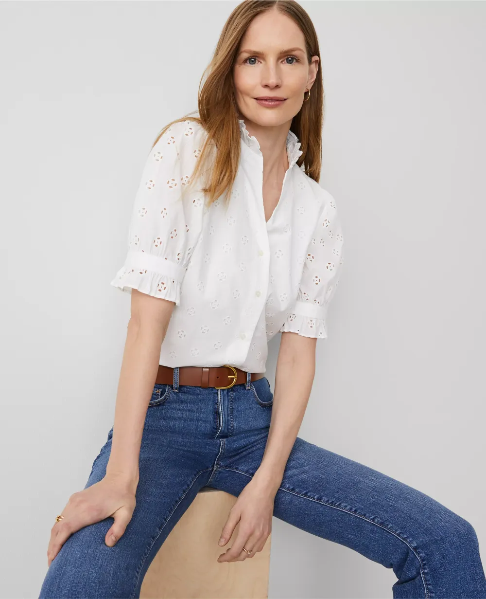 Eyelet Ruffle Collar Blouse