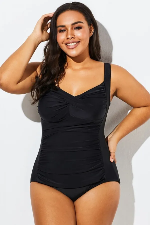 Purple Textured Twist Front One Piece Swimsuit