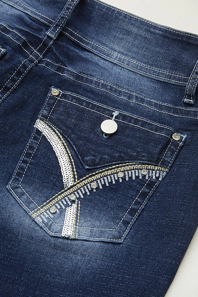 Double Button Wash High Stretch Mid Waist Skinny Jeans