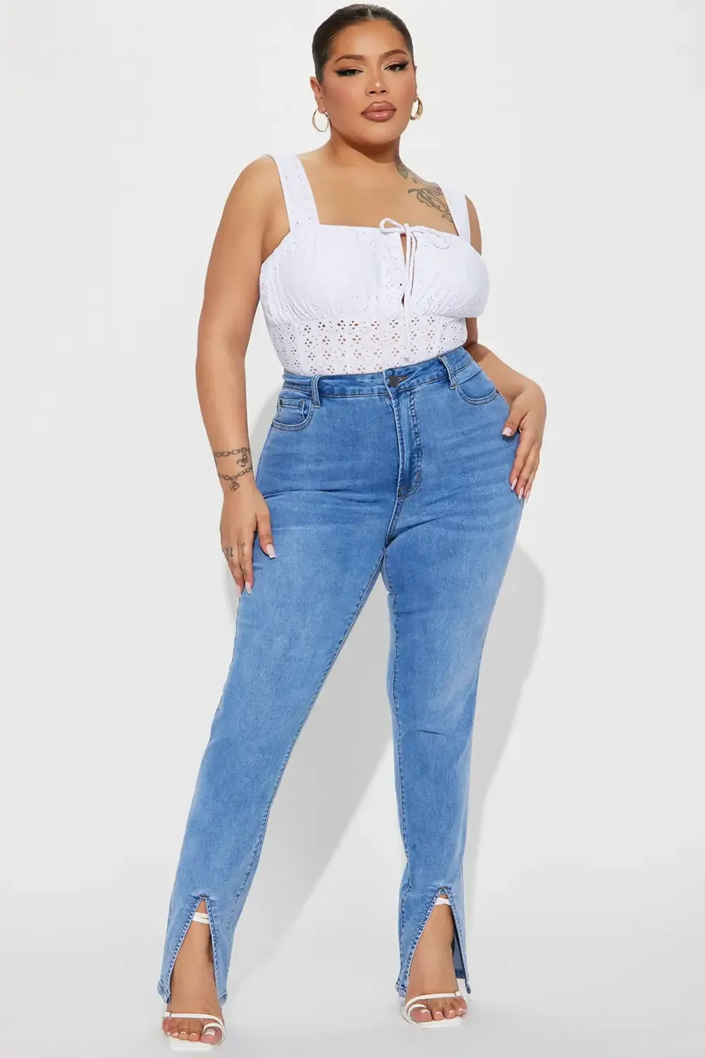 Soho Slit Hem Stretch Skinny Jeans - Medium Blue Wash