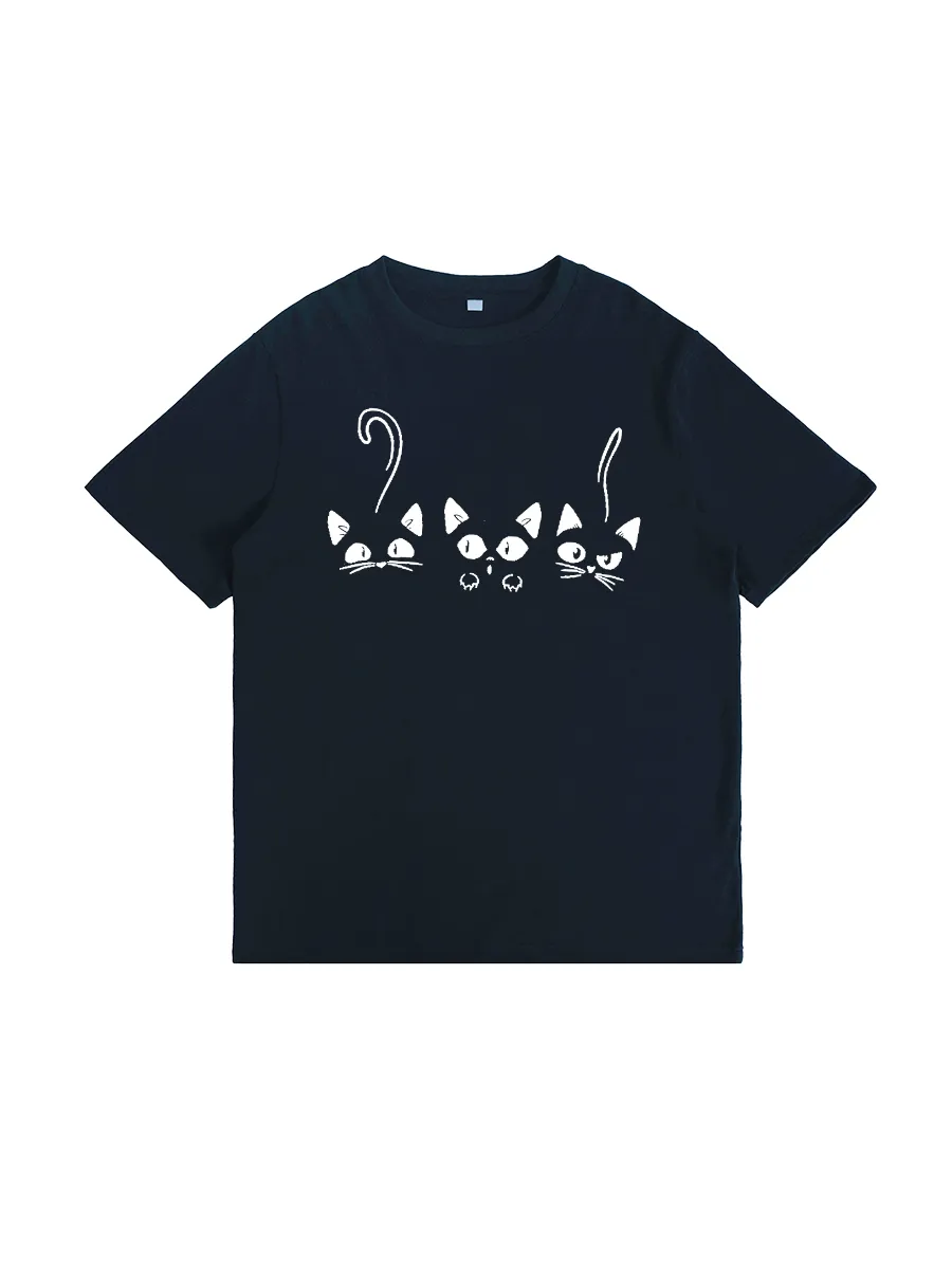 Lovely Cats Print Short Sleeve Casual T-Shirt