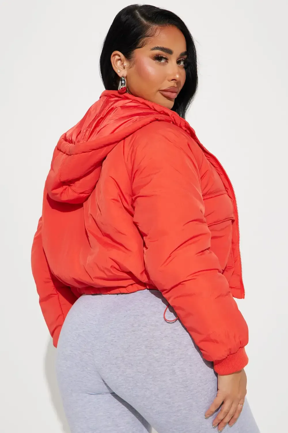 Giving You The Cold Shoulder Puffer Jacket - Red