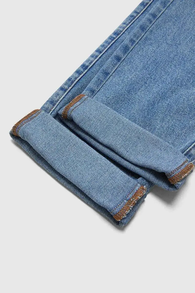 Wash Floral Embroidery Roll Hem Mid Rise Carrot Jeans