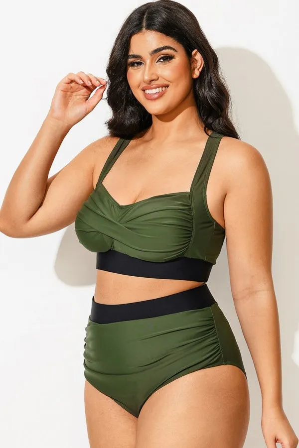 Twist Front Patchwork Colorblock Bikini Top
