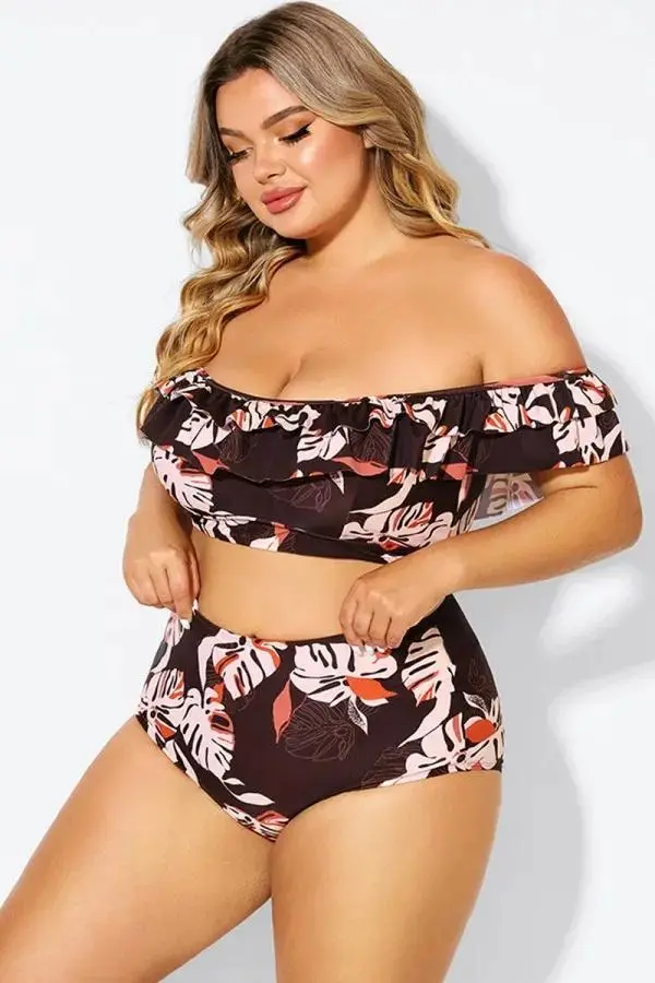 Flower Print Ruffle Women Bikini Top
