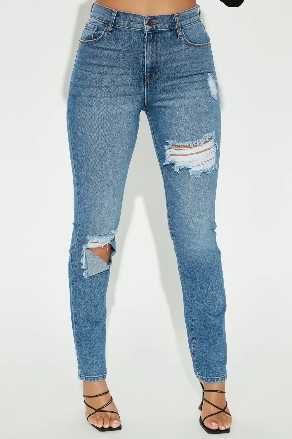 Tall Hometown Cutie Destroyed Mom Jeans - Medium Blue Wash