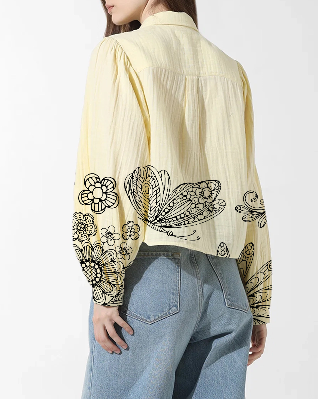 Creamy Yellow Pleated Long Sleeve Blouse