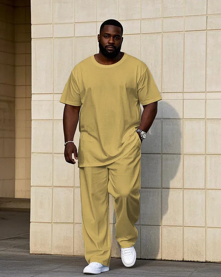 Big Men'S Solid Color 7 Color Short Sleeve T-Shirt Trousers Set