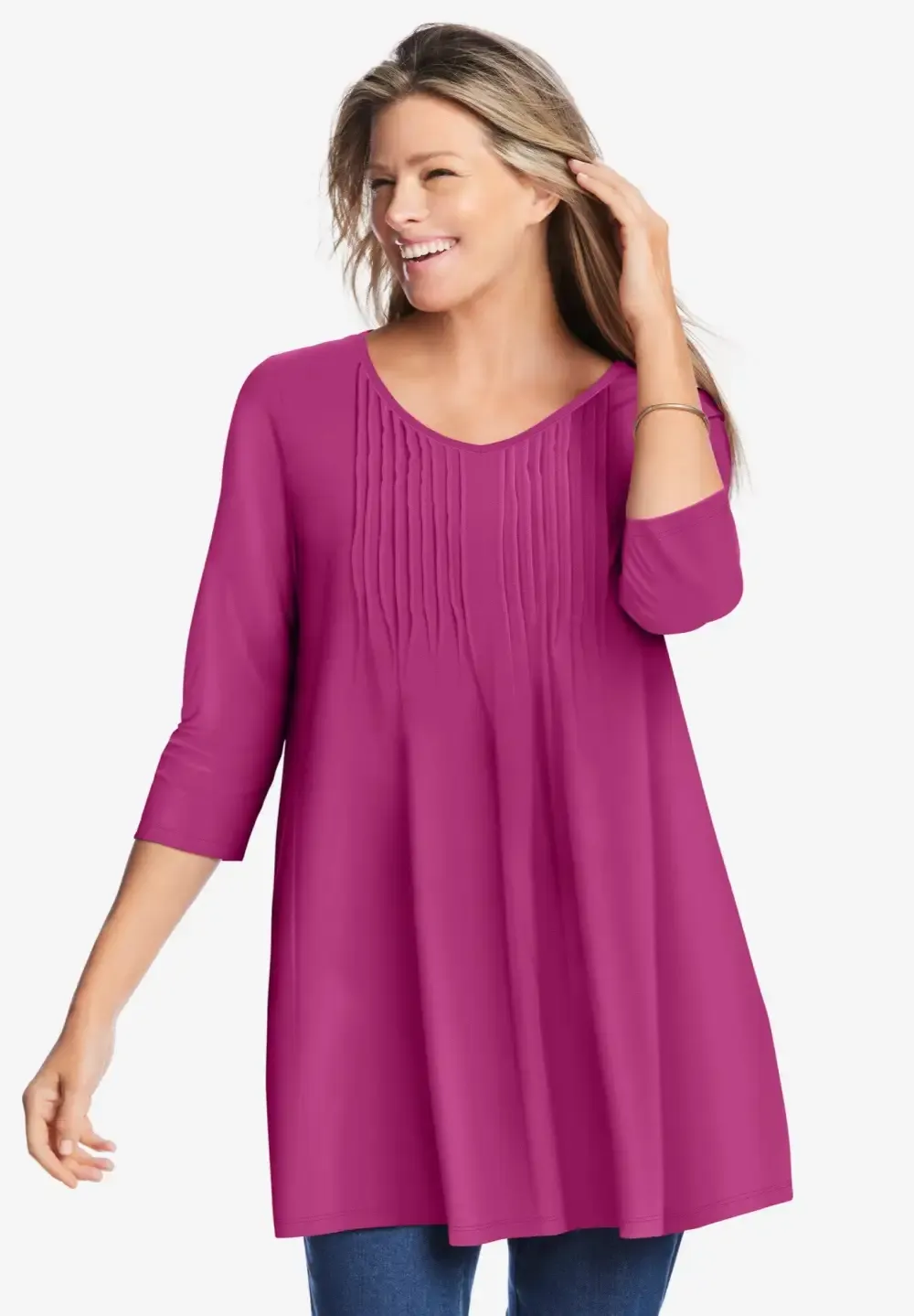 V-Neck Pintucked Tunic