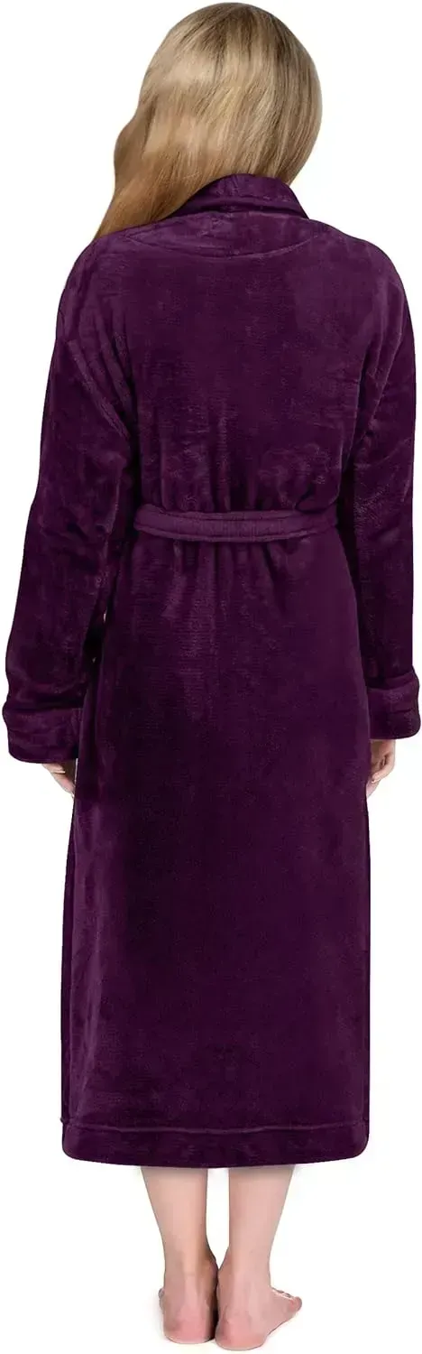 Women Fleece Shawl Collar Bathrobe - Plush Long Robe