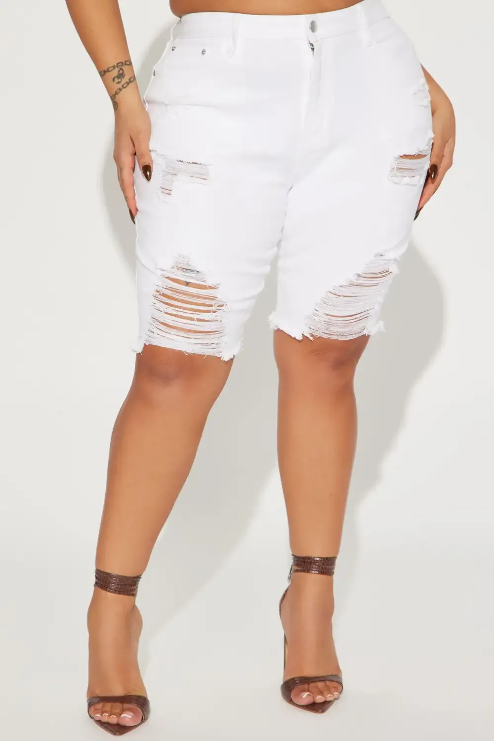 Haley Denim Bermuda Shorts - White