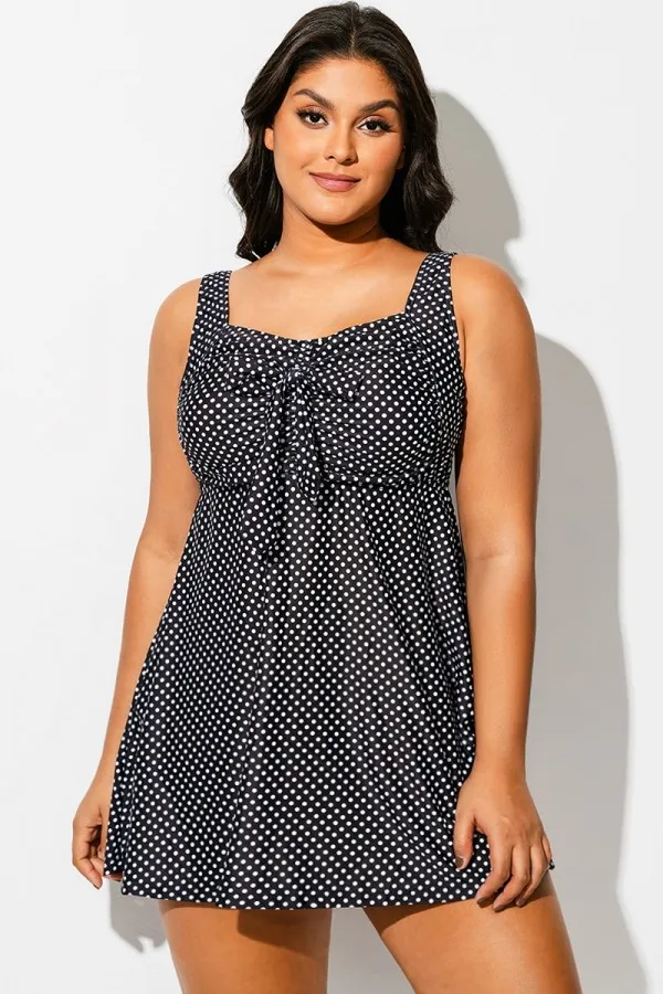 Black & White Polka Dot Knot Sexy Swimdress