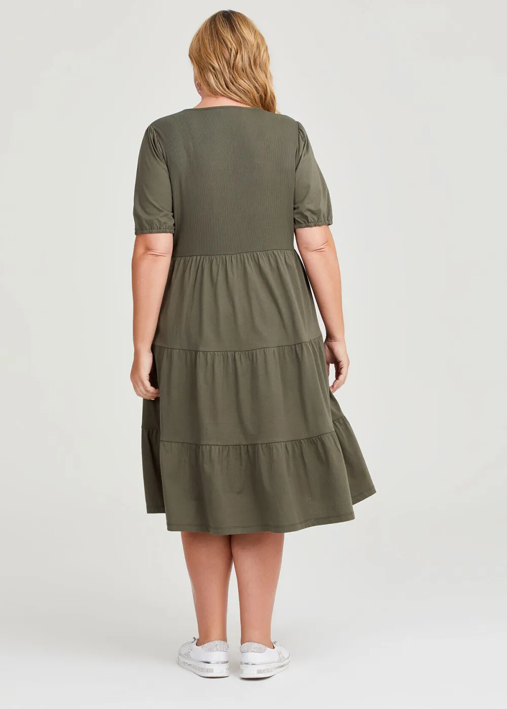 Cotton Puff Sleeve Tiered Dress